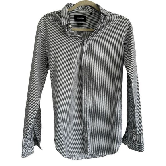 The Kooples Slim Blue White Pin Stripe Button Front Shirt Size XS Straight Cut - Picture 1 of 11
